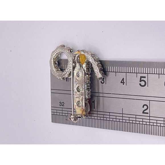 Vintage Mini Christmas Pin Candle Candlestick Rhinestone Brooch Gift 1.25" - Picture 5 of 7